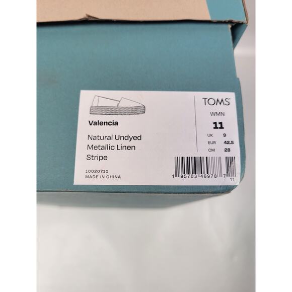 Women’s Tom’s Valencia Platform Espadrille Natural Undyed Metallic Linen Sz 11 - Picture 13 of 13